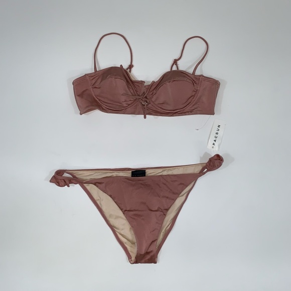 La hearts taupe rose scrunch bikini set 11 - Picture 2 of 7